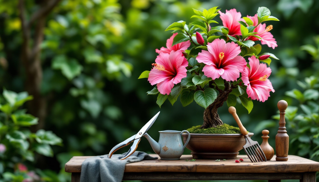 découvrez tous les secrets de l'entretien du bonsai hibiscus rosa-sinensis. apprenez les techniques de taille et les soins essentiels pour garantir un développement harmonieux et florissant de votre plante.