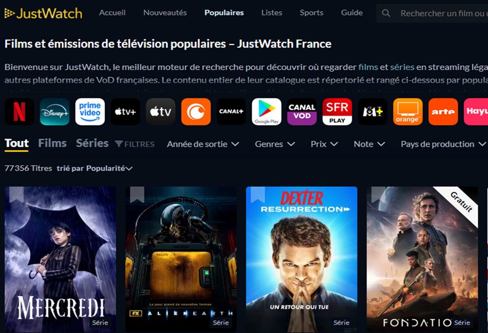 découvrez le catalogue juststream : une sélection variée de films, séries et documentaires à regarder en streaming. trouvez vos contenus préférés facilement et profitez d’une expérience de visionnage optimale.